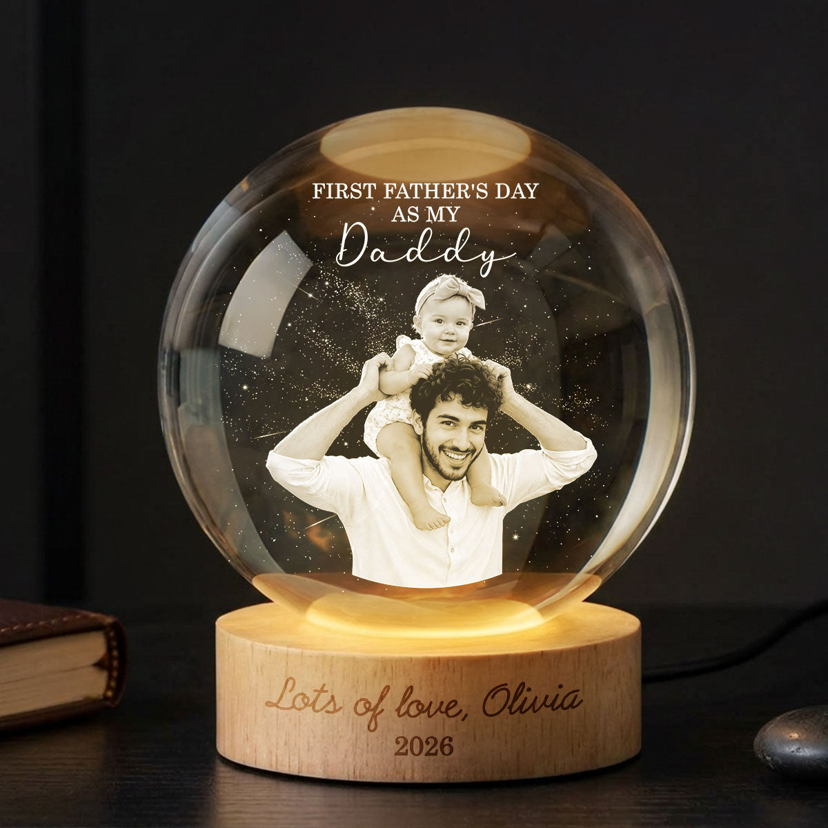 First  as My Daddy - Personalized Crystal Ball LED Night Light -  Gift for Dad