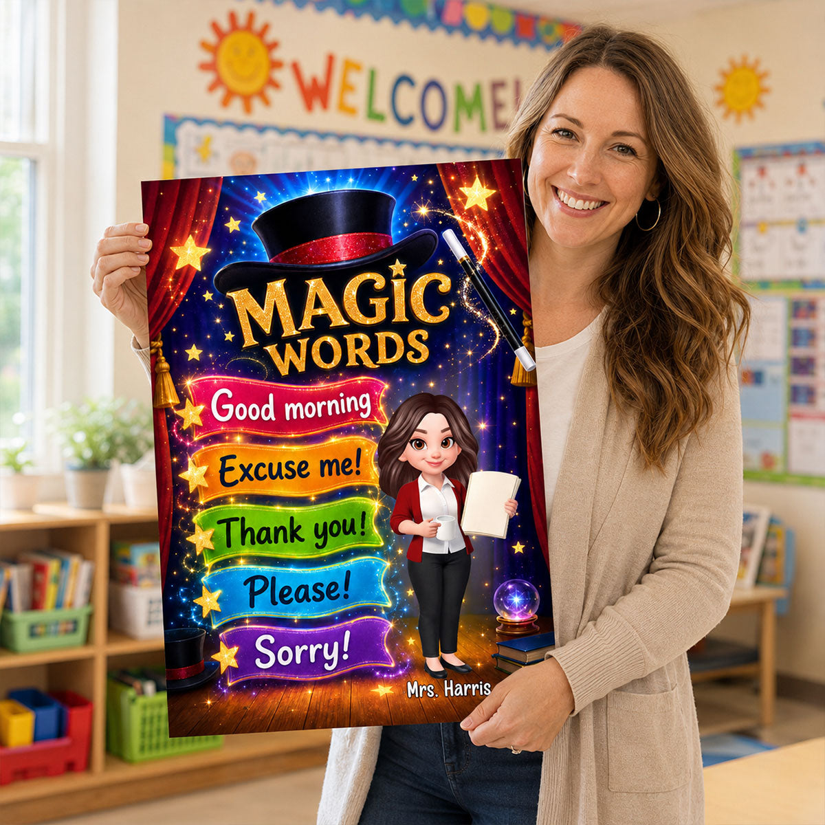 Teacher Classroom Magic Words - Personalized Poster - Back To School Gift For Teachers, Classroom Decor