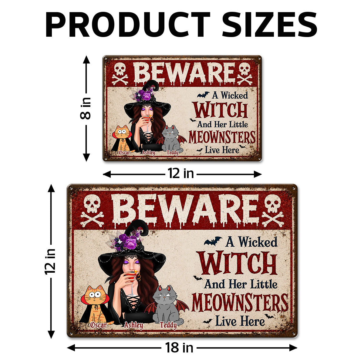 Beware A Wicked Witch And Her Little Meownsters - Personalized Metal Sign - Halloween Decor Gift, Gift For Cat Lovers