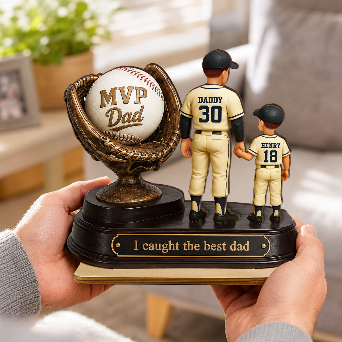 We Caught the Best Dad Baseball Trophy - Personalized 2-Layered Wooden Plaque -  Gift for Dad, Husband