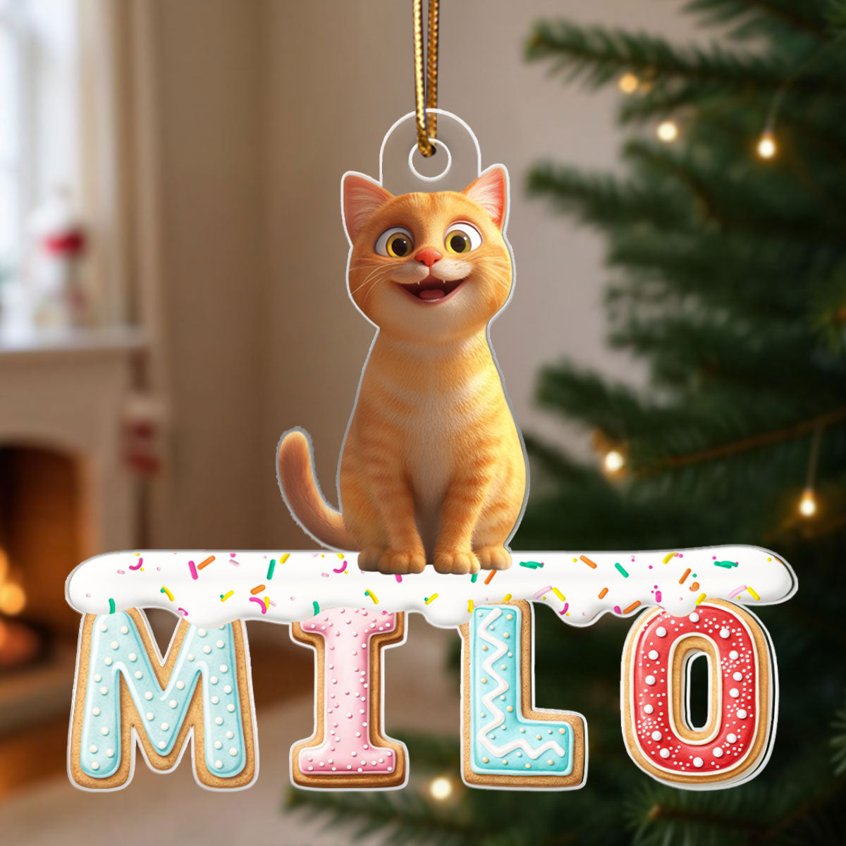 Custom Cartoon Dog Cat Pet Name Cookies Alphabet - Personalized Acrylic Ornament - Christmas Gift for Pet Lovers