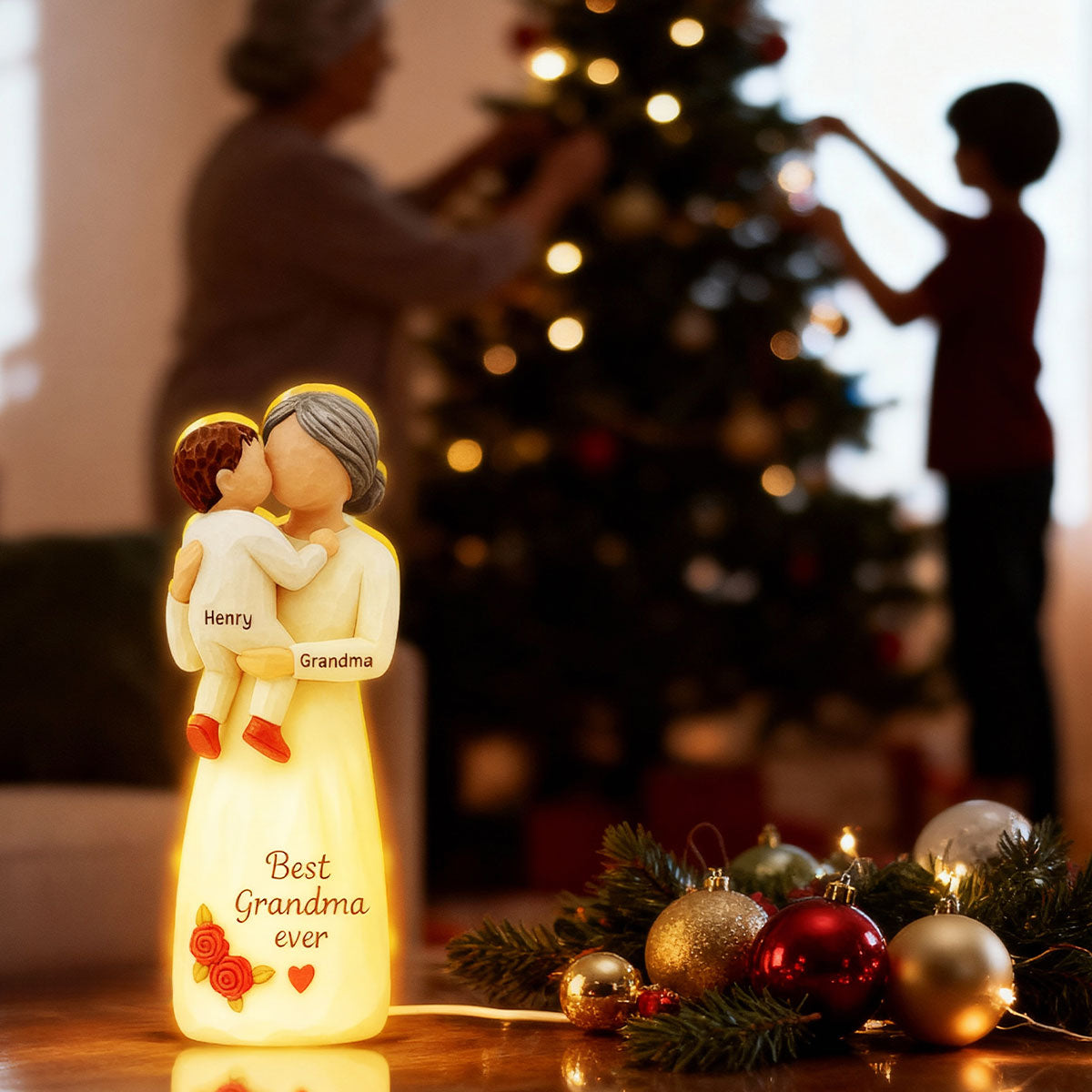Grandma Hugging Grandkid 3D Effect - Personalized Light Box