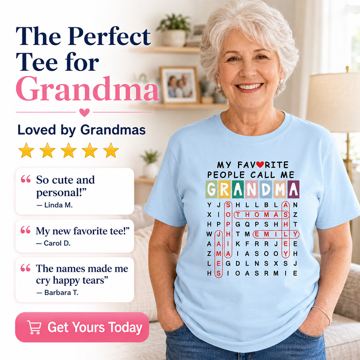 Favorite People Call Me Grandma Word Search Puzzle - Personalized Shirt - Heartfelt Gift For Grandma, Mom