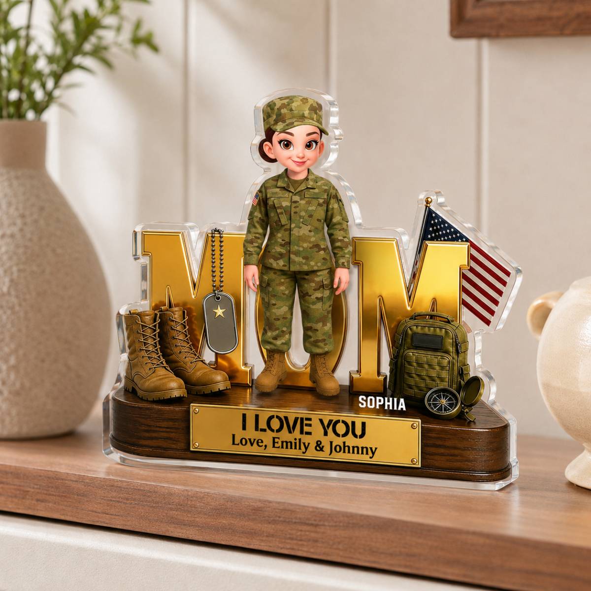 Proud American Military Armed Force Hero Dad 2D Flat - Personalized Acrylic Block Plaque -  Unique Trending  Gift For Dad, Husband