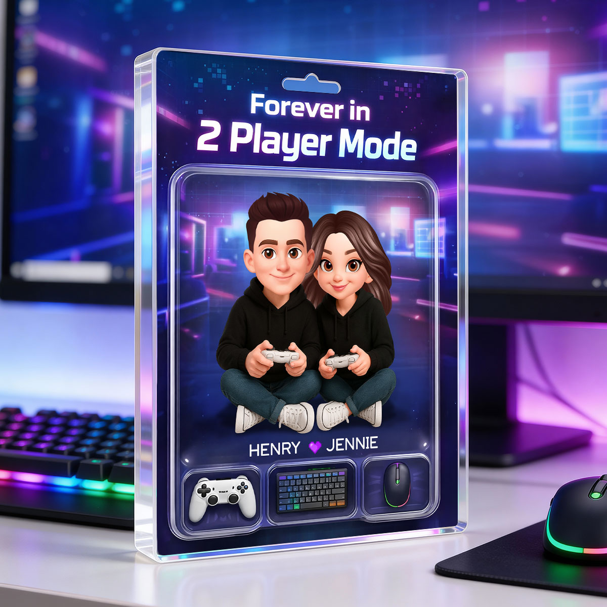 Forever In 2 Player Mode Gaming Couple - Personalized Acrylic Block Plaque - Heartfelt Valentine, Anniversary Gift For Gamers, For Him, For Her
