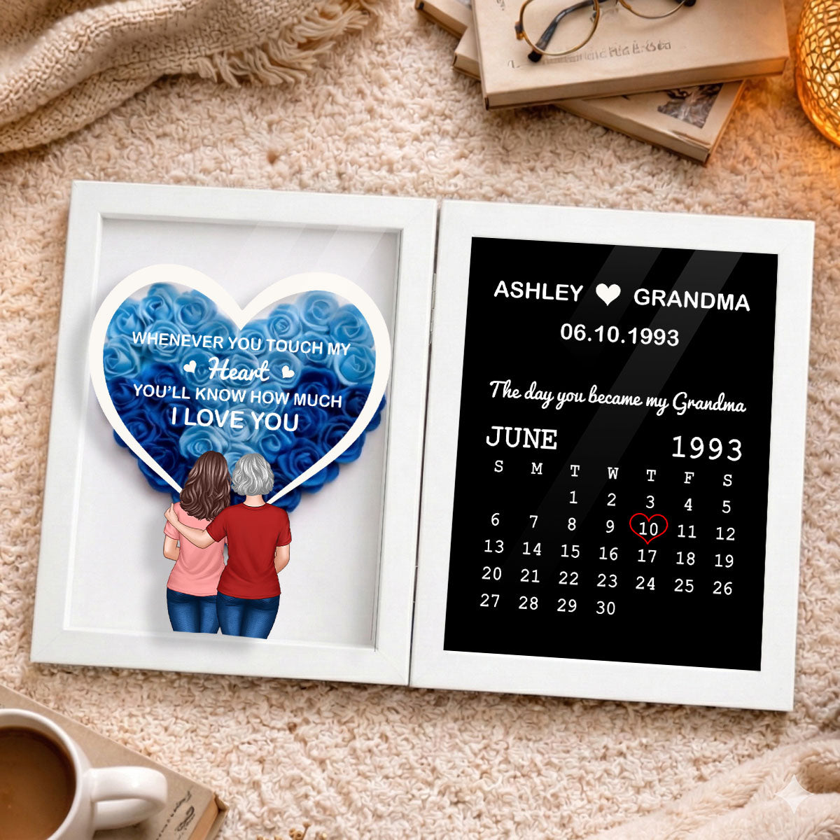 Whenever You Touch My Heart You'll Know How Much I Love You - Personalized Flower Shadow Box - Gift For Grandma