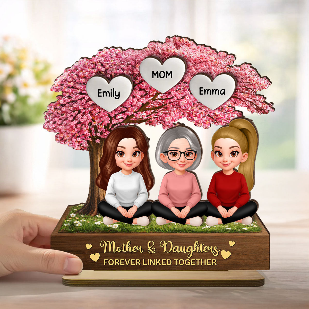 The Love Between Mother & Daughter is Forever - Personalized 2-Layered Wooden Plaque - Heartfelt Gift for Mom