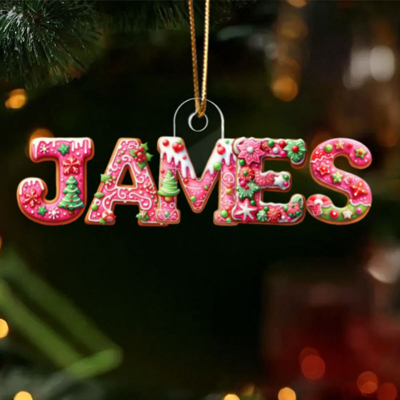 Pink Gingerbread Alphabet Custom Name - Personalized Acrylic Ornament - Christmas Tree Decor