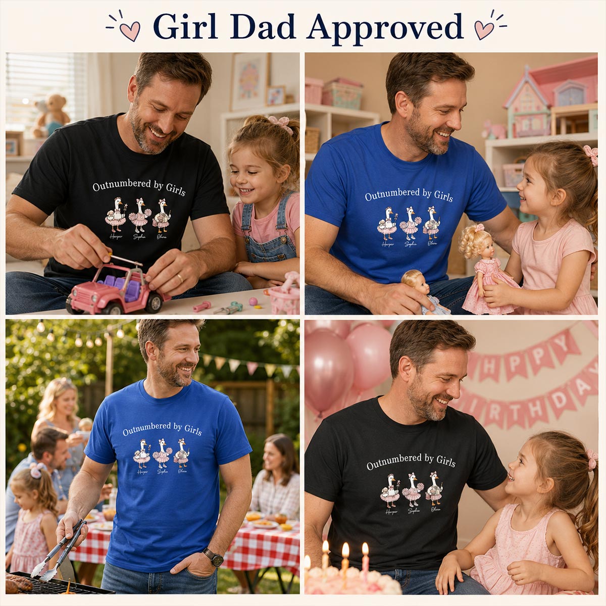 Outnumbered By Girls Cute Goose - Personalized Shirt - Father's Day Gift For Husband, Girl Dad
