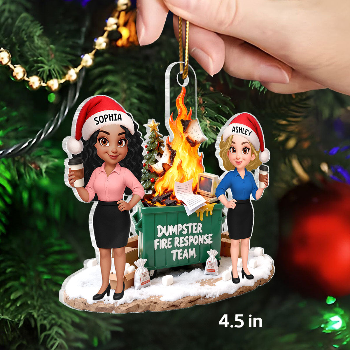 Dumpster Fire Response Team - Personalized Acrylic Ornament - Funny Gift For Coworkers, Work Besties