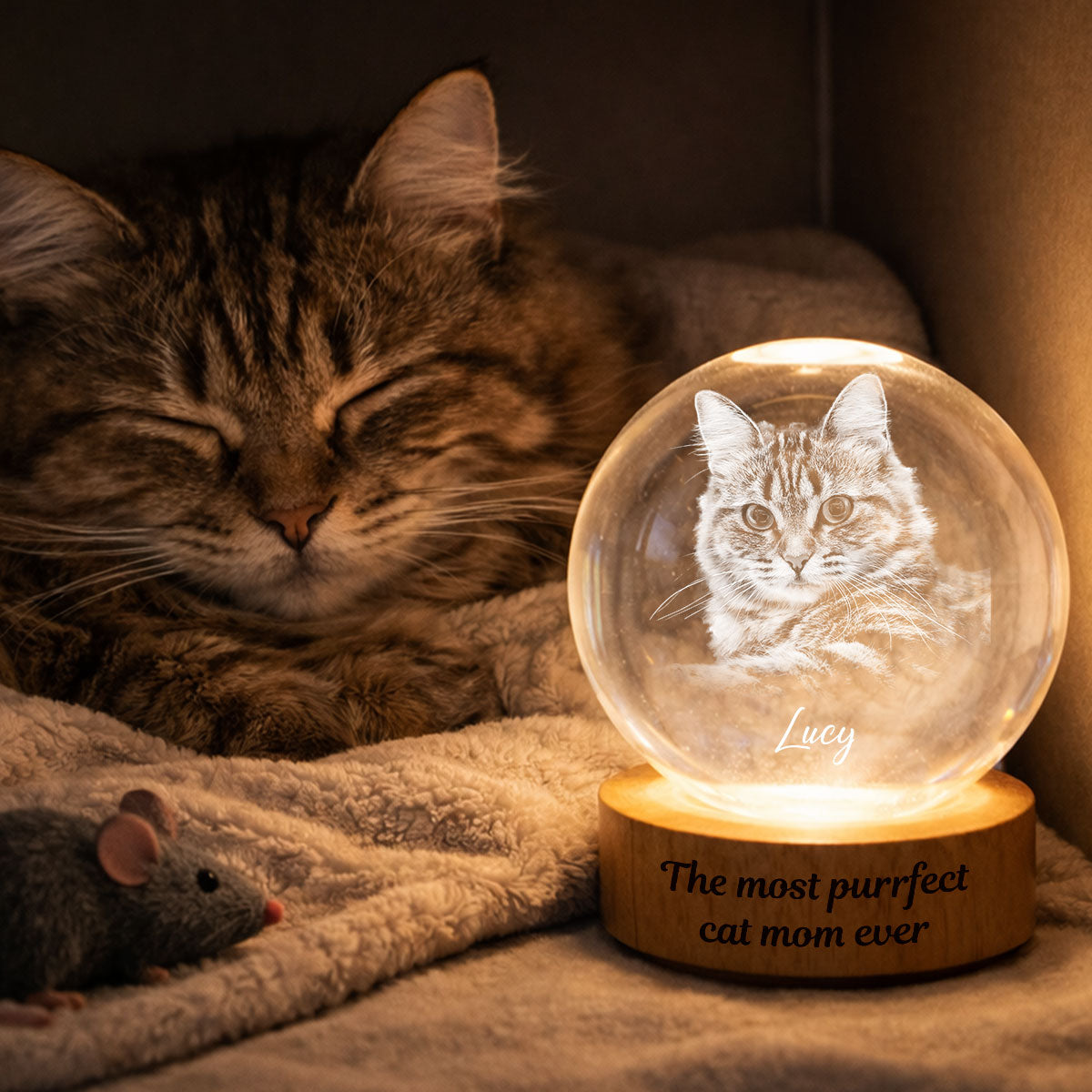 Happy Meowther's Day - Personalized Crystal Ball LED Night Light - Mother's Day Gift for Cat Mom, Wife