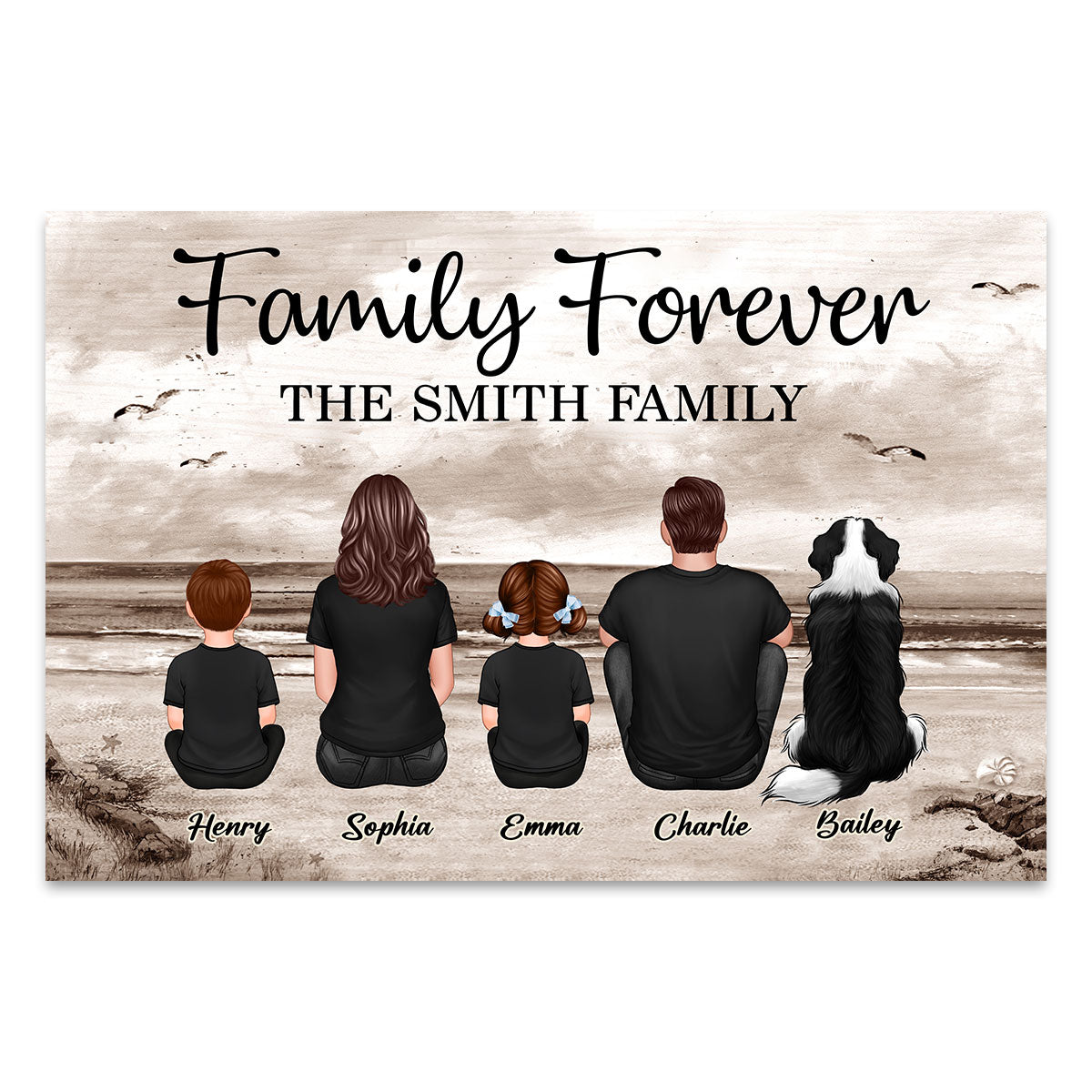 [FREE DELIVERY - Limited Time Offer] Custom Family Retro Vintage Beach Landscape Poster, Gift For Mom, Dad, Husband, Wife