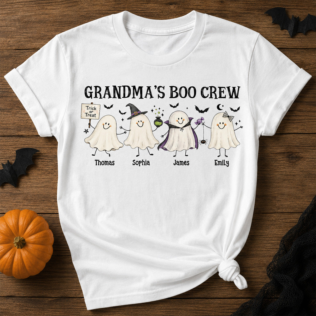 Grandma's Boo Crew Cute Doodle Ghosts - Personalized Shirt - Perfect Halloween Costume for Grandma