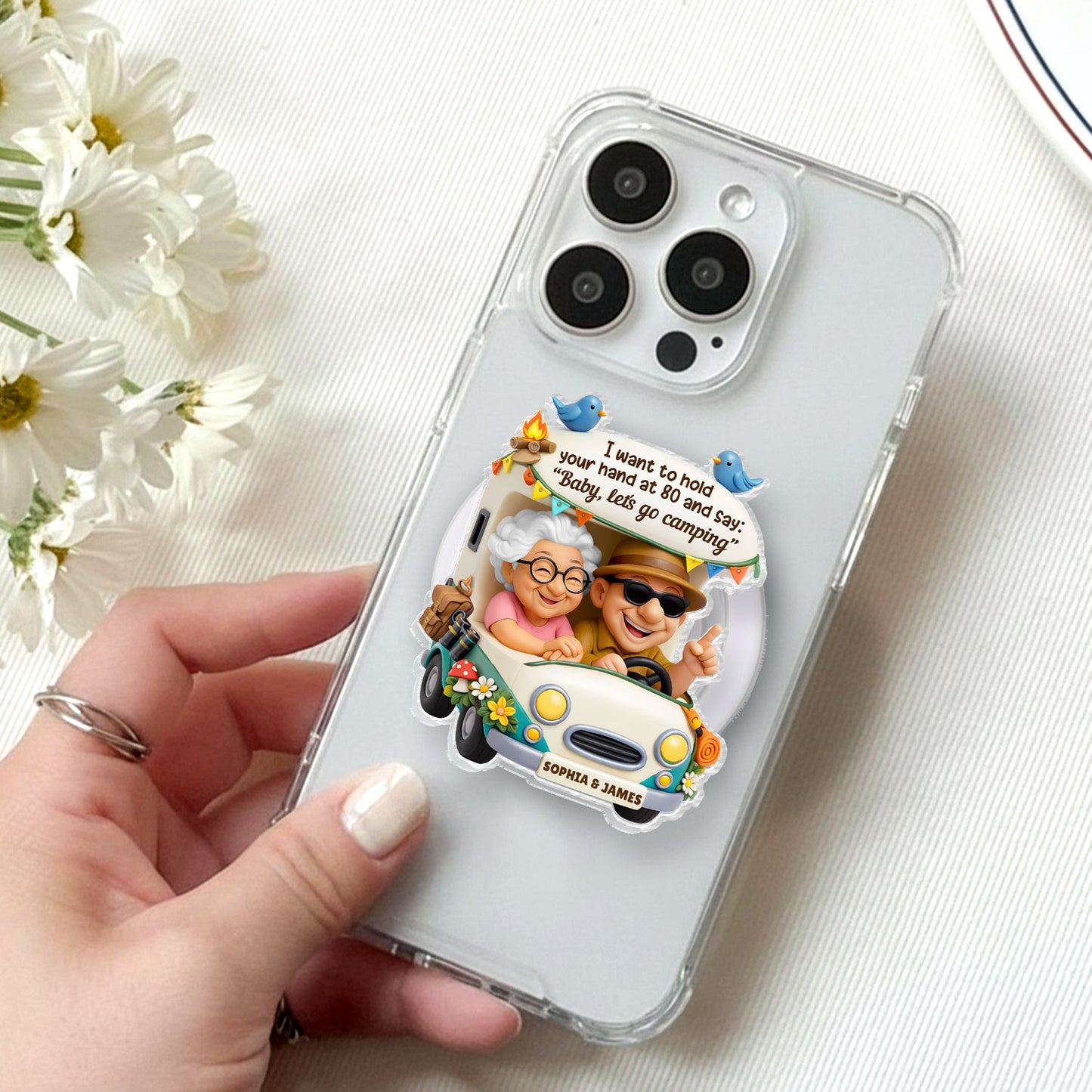 Baby Let's Go Camping Old Couple - Personalized Acrylic Magnetic Phone Grip - Anniversary, Valentine's Day Gift, Gift For Him, Gift For Her