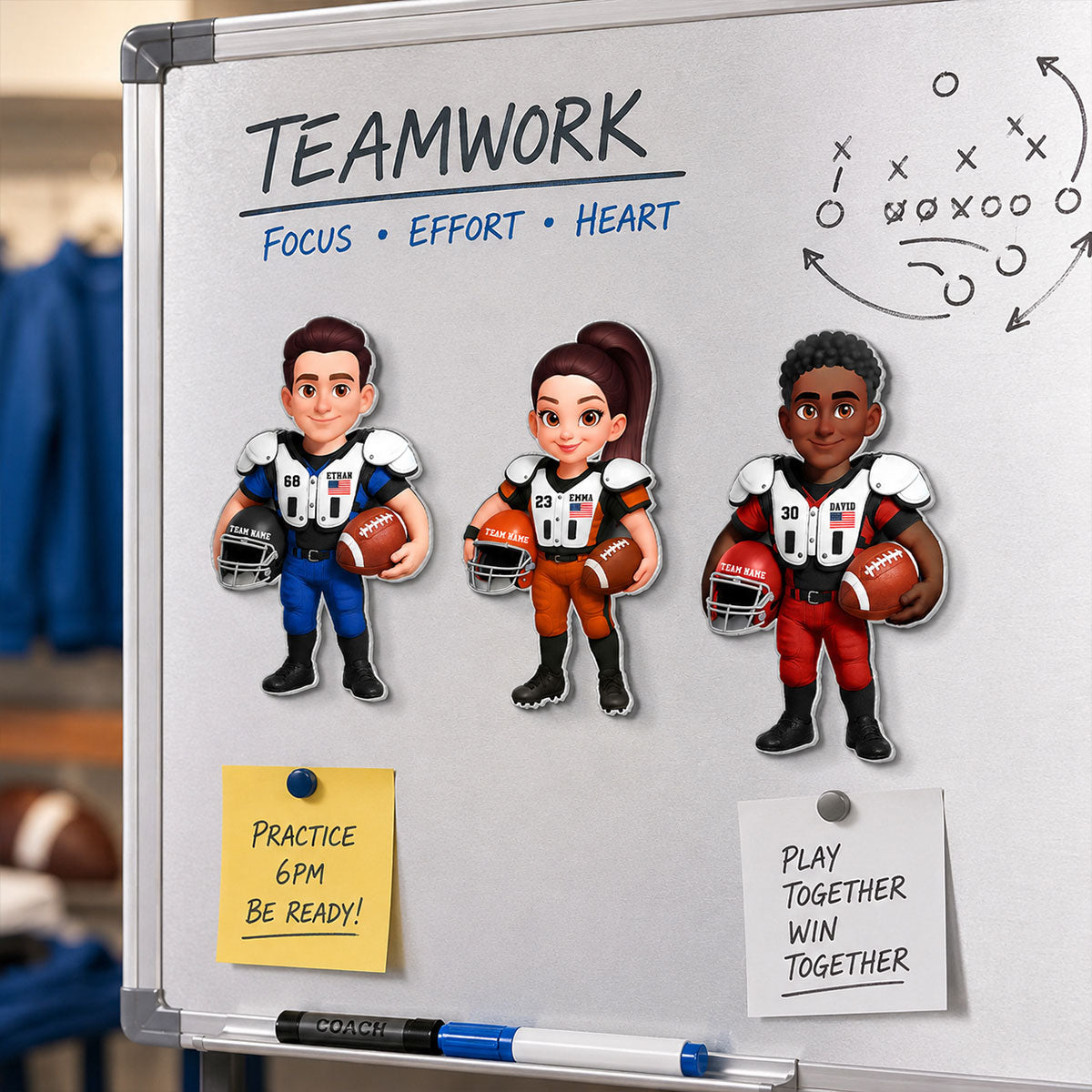 American Football Players Boy & Girl - Personalized Acrylic Locker Magnet - Back To School Gift For Daughters, Sons, Grandkids, Teenagers, Teen Girl, Teen Boy