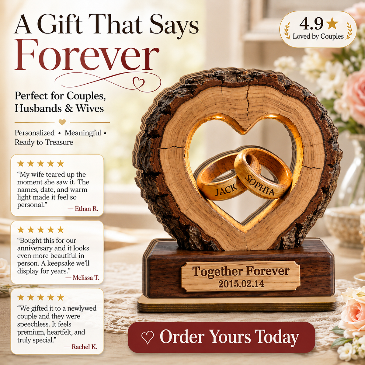 Forever Love Keepsake - Personalized 2-Layered Wooden Plaque - Anniversary Gift for Him, for Her