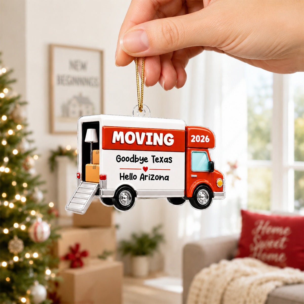 Moving Van New Home 2D Flat - Personalized Acrylic Ornament - 1st Home 1st Apartment Keepsake