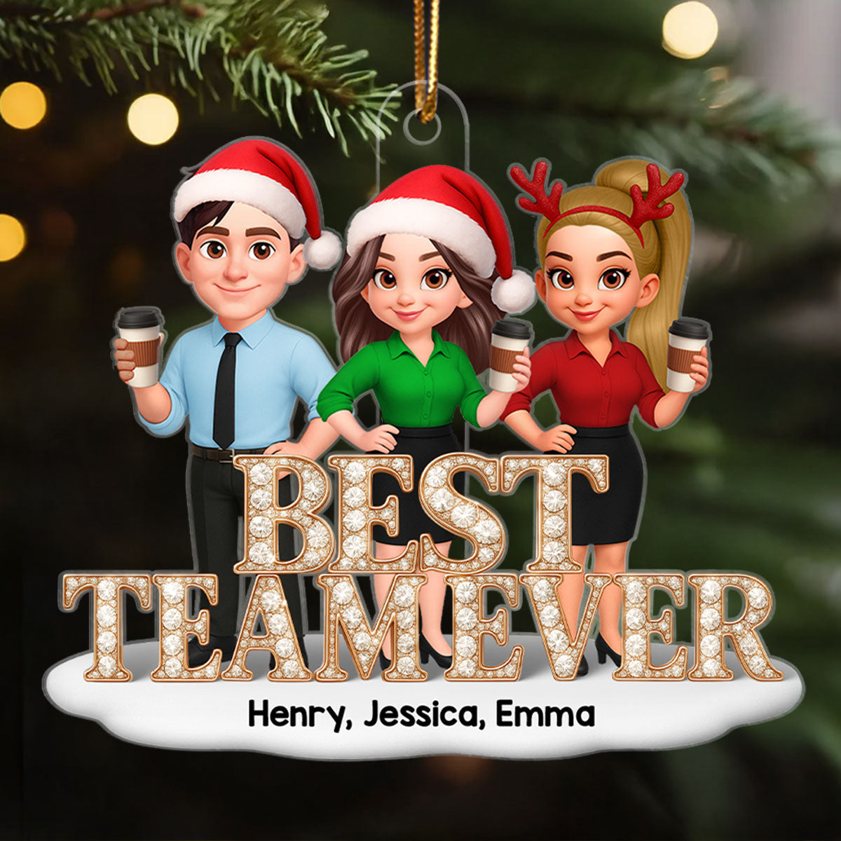 Best Team Ever 3D Shiny Crystal Effect - Personalized Acrylic Ornament - Christmas Gift for Coworkers