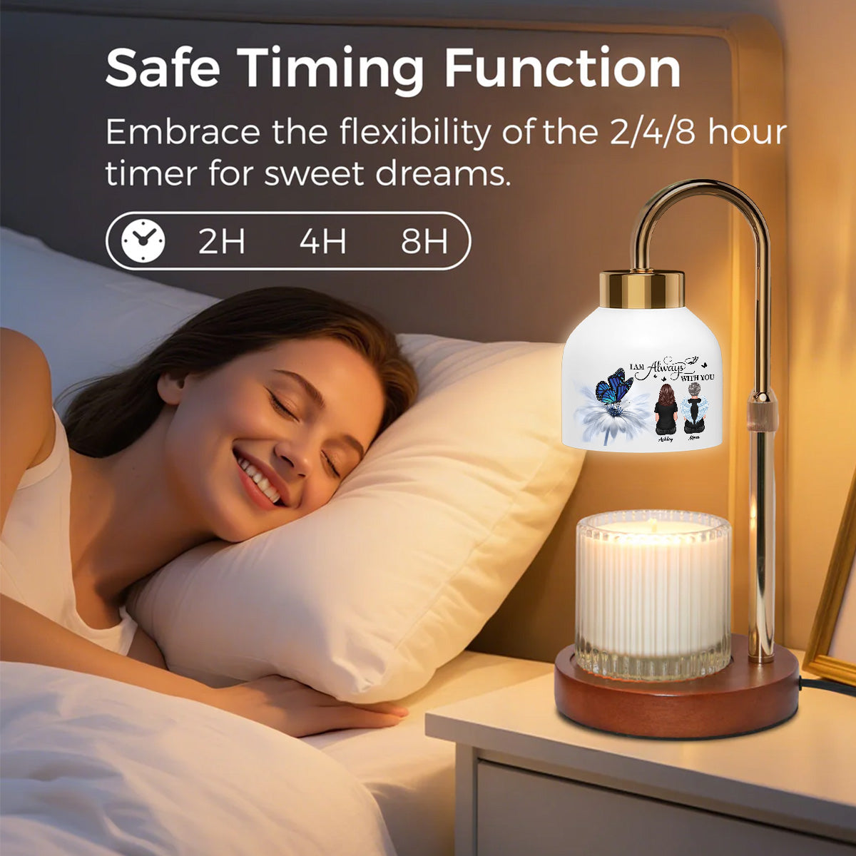 Always With You Memorial Butterfly On Daisy - Personalized Candle Warmer Lamp - Memorial Gift, Remembrance Keepsake
