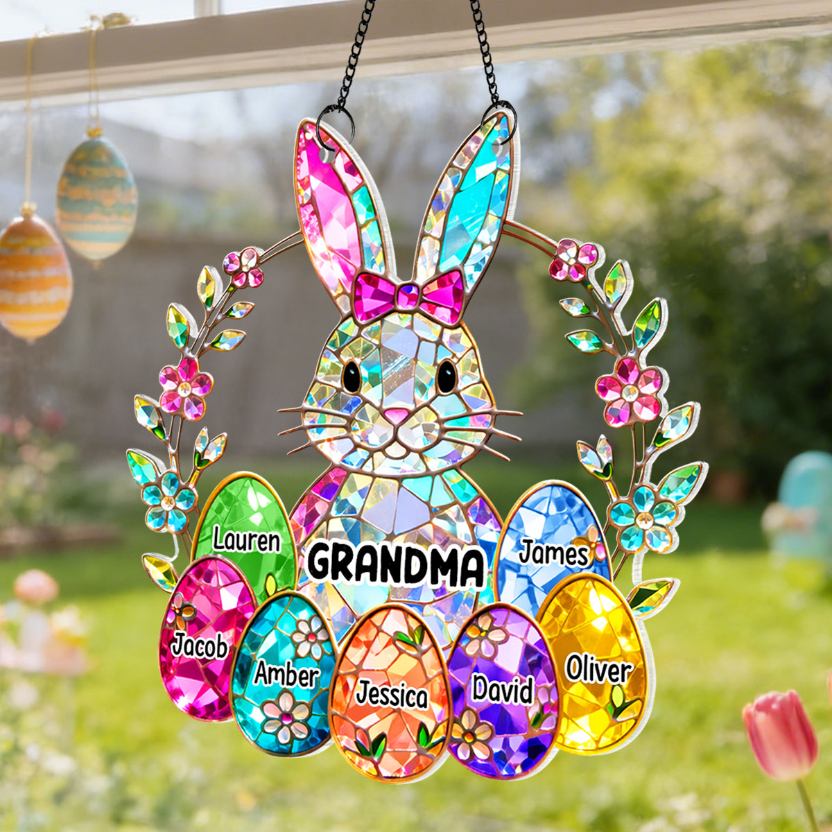 Bunny Grandma Easter Gift - Personalized Acrylic Suncatcher Ornament - Easter Gift, Mother's Day Gift for Grandma, Mom, Wife