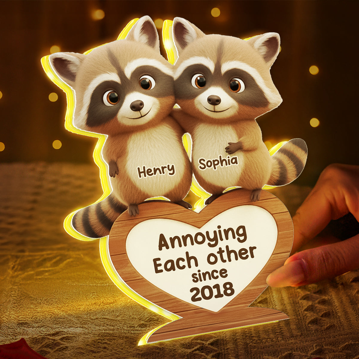 Raccoon Couple Annoying Each Other - Personalized Light Box - Gift for Couple, Gift for him, Gift for her