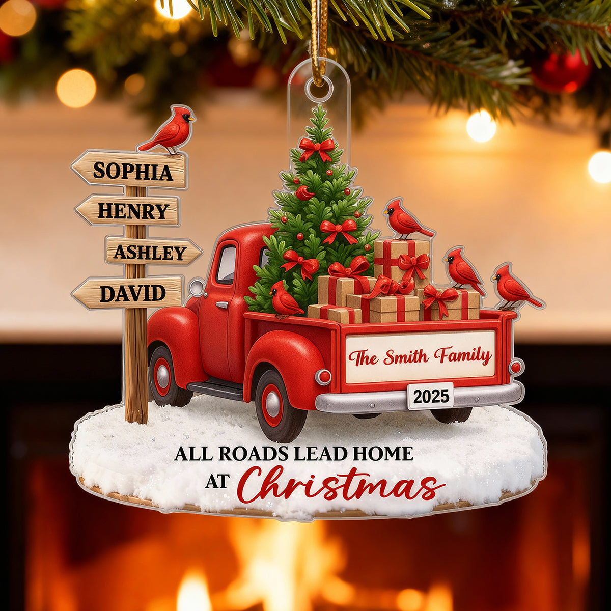 All Road Leads Home at Christmas - Personalized Acrylic Ornament - Christmas Gift for Family