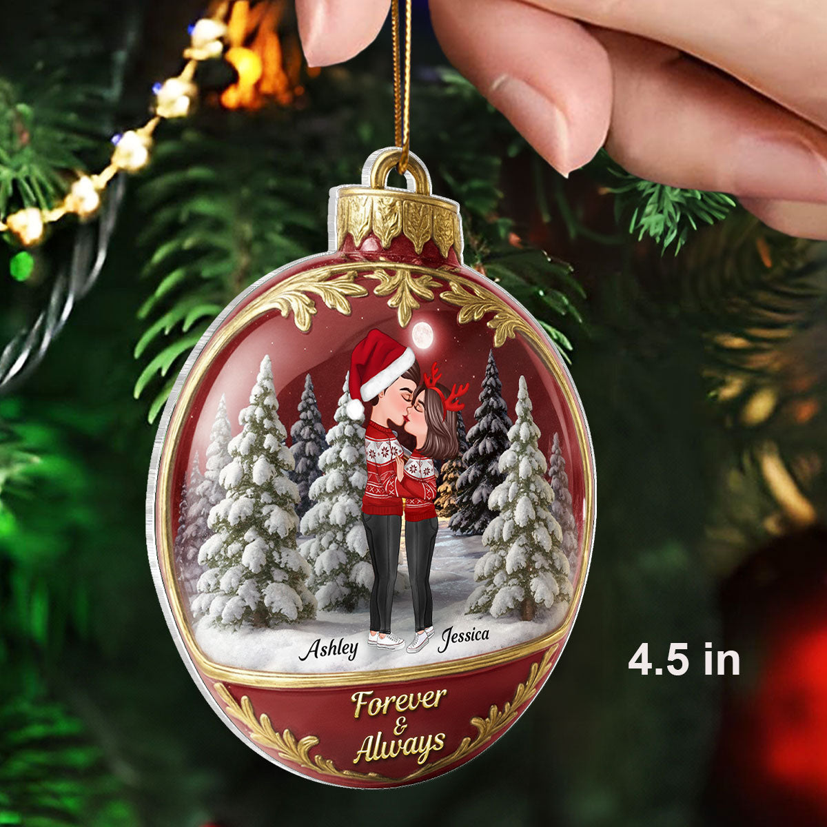 3D Effect Snow Globe Kissing Couple - Personalized Acrylic Ornament - Christmas Gift for him, Gift for her