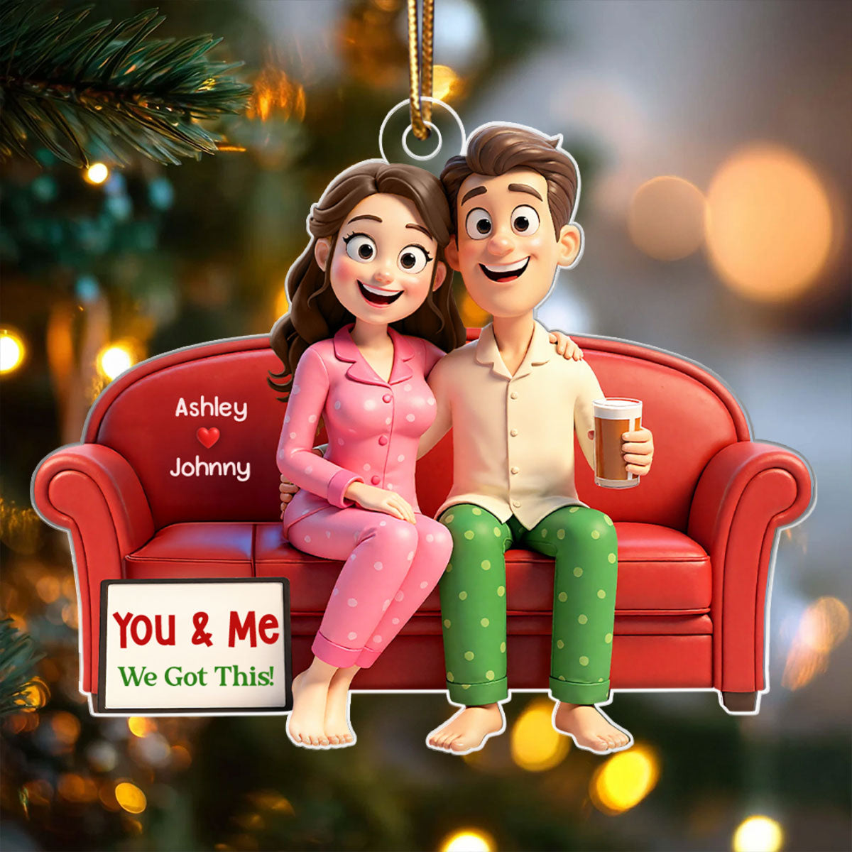 Cartoon Couple You & Me We Got This - Personalized Acrylic Ornament - Christmas Gift for him, Gift for her