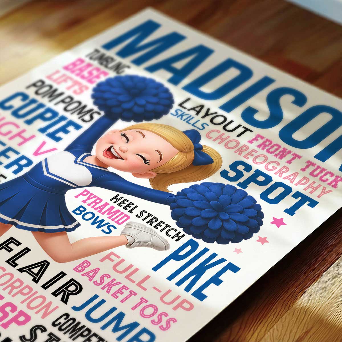 Typography Art Cheerleader Girl - Personalized Poster - Gift For Daughter, Granddaughter, Cheer Team Gift, Cheerleading Print