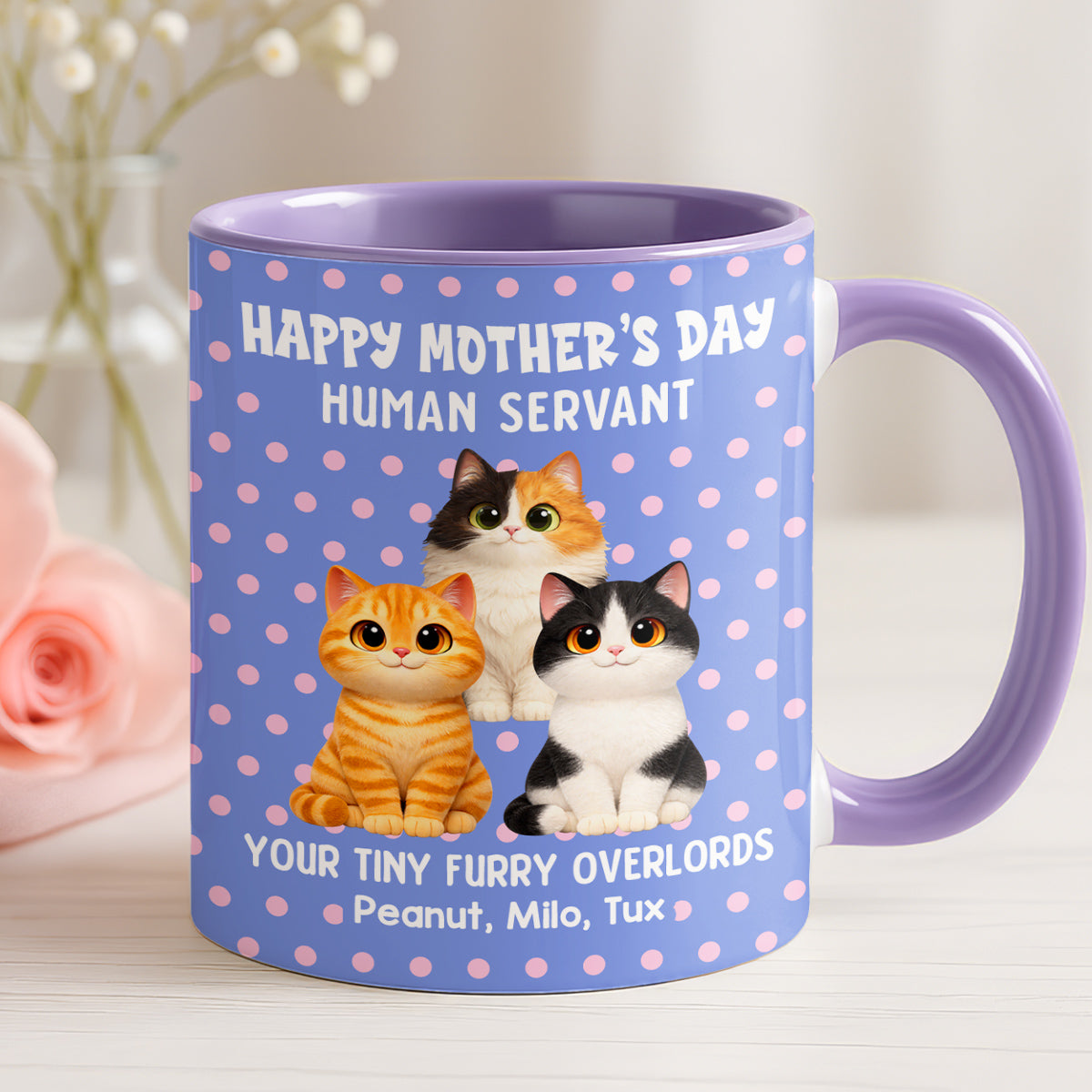 Polka Dot Cat Happy Mother's Day Human Servant - Personalized Mug - Mother's Day Gift For Cat Mom