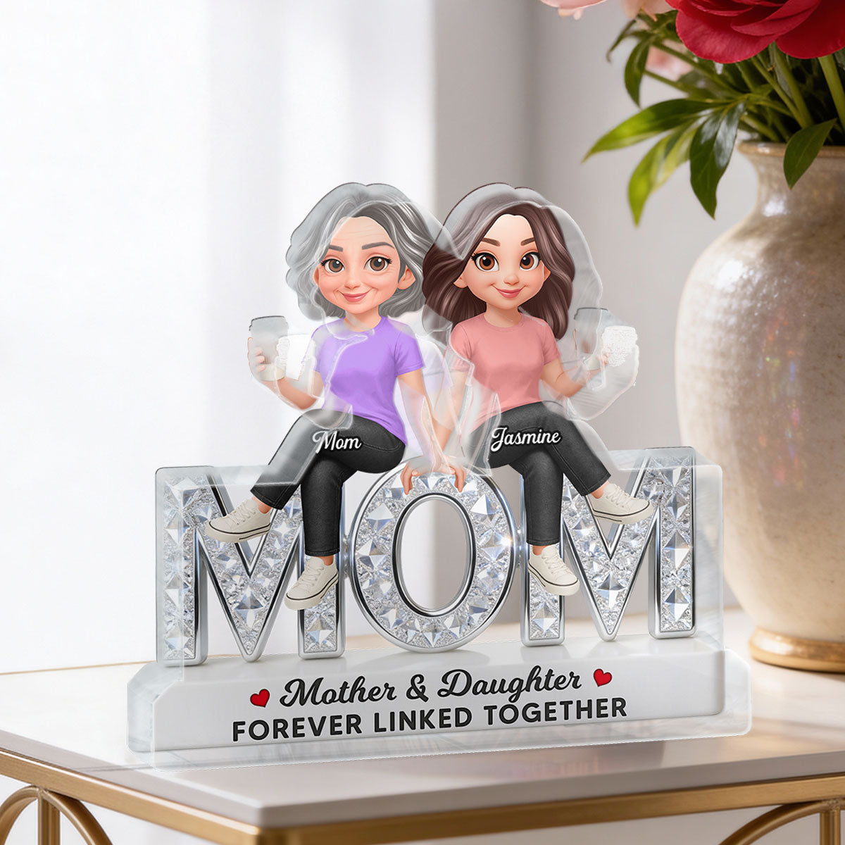 Beautiful Mom And Daughters Forever Love - Personalized Acrylic Block Plaque - Mother's Day Gift For Mom