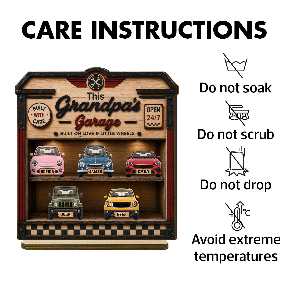 Dad Grandpa's Garage 2D Flat - Personalized Wooden Plaque -  gift for Dad, Grandpa