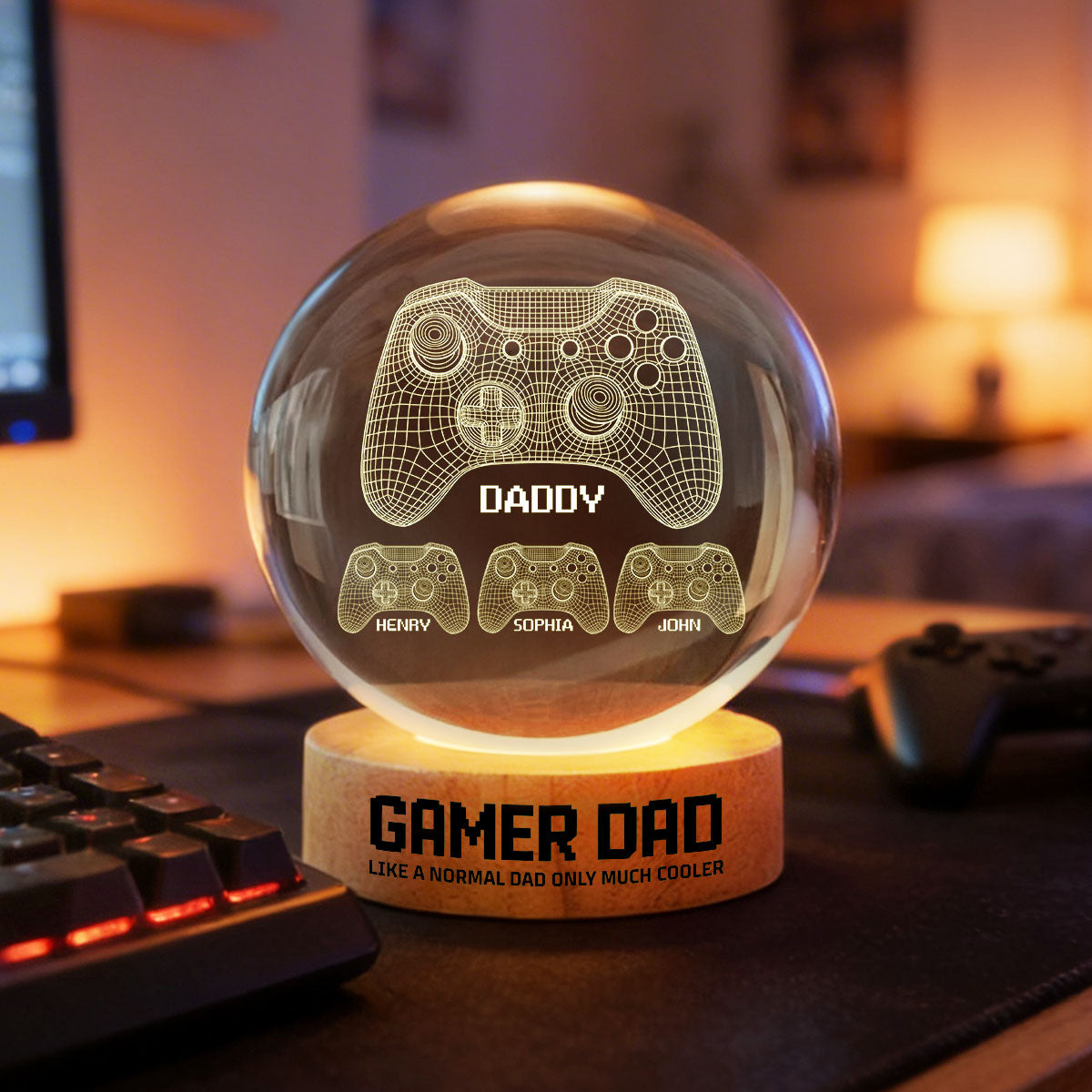 Gamer Dad Like A Normal Dad But Cooler - Personalized Crystal Ball LED Night Light -  Gift For Dad