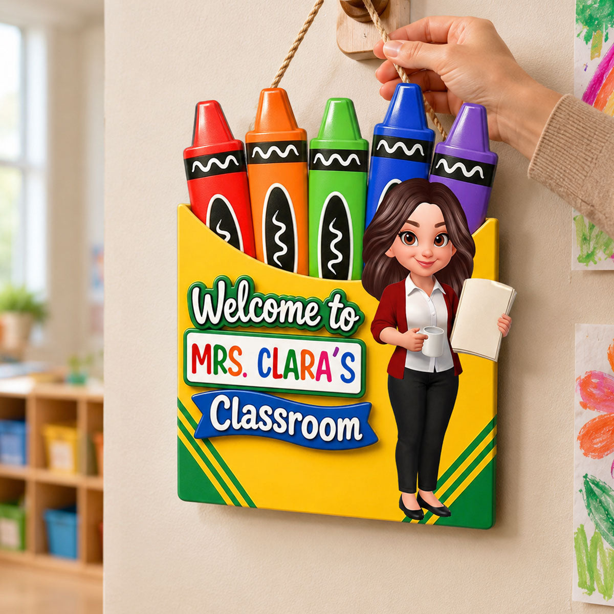 Teacher Welcome To Classroom Crayon Box - Personalized Wood Sign - Back To School Gift For Teacher, Classroom Decor