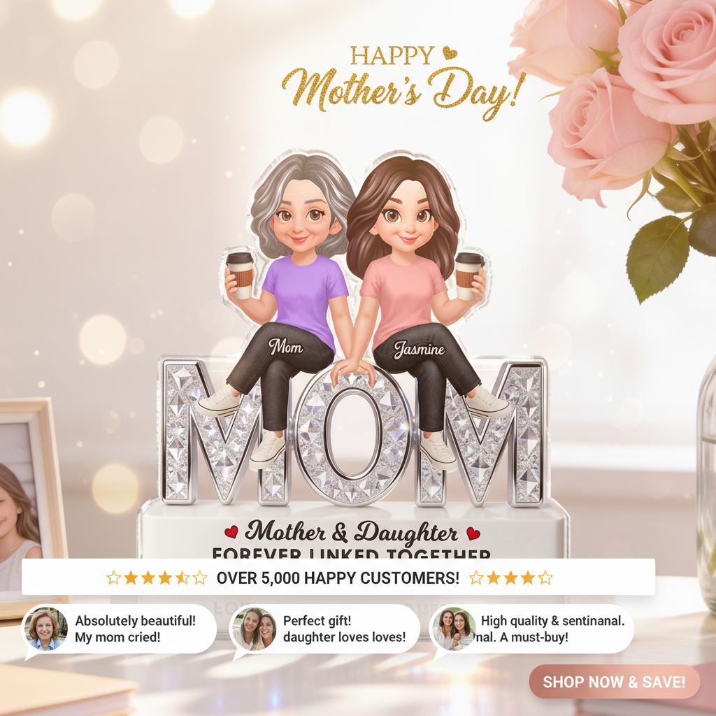 Beautiful Mom And Daughters Forever Love - Personalized Acrylic Block Plaque - Mother's Day Gift For Mom