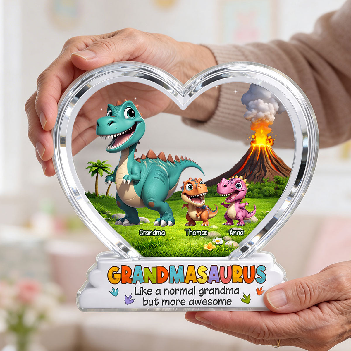 Grandmasaurus And Kids Cartoon Dinosaurs - Personalized Acrylic Block Plaque - Mother's Day Gift For Grandma
