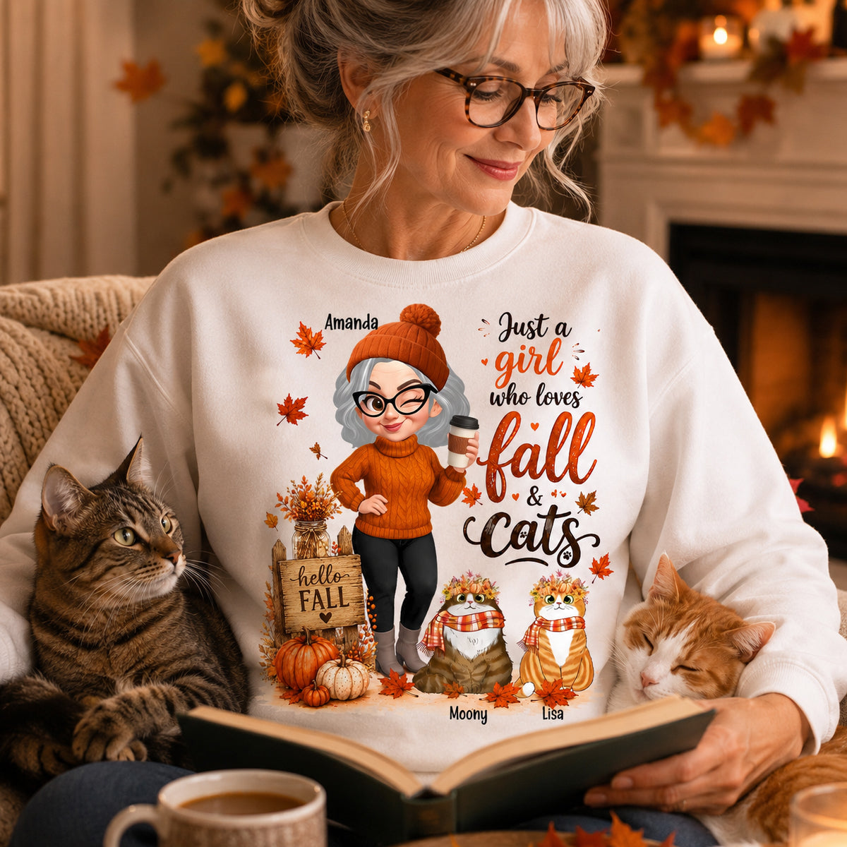 Just a Girl Who Loves Fall & Cats - Personalized Shirt - Cozy Fall Shirt for Cat Moms