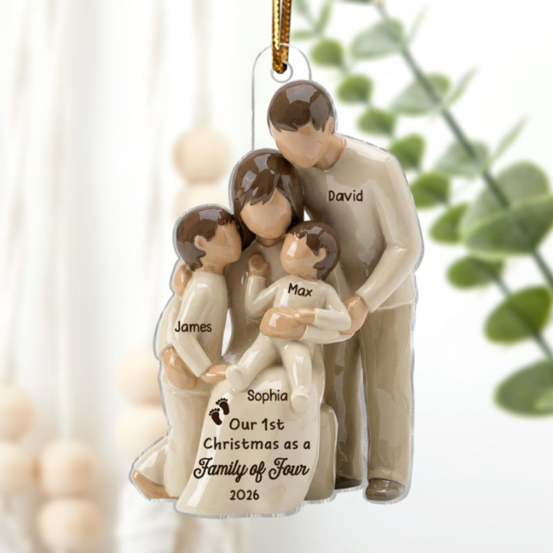 3D Effect First Christmas As Family Of Four - Personalized Acrylic Ornament