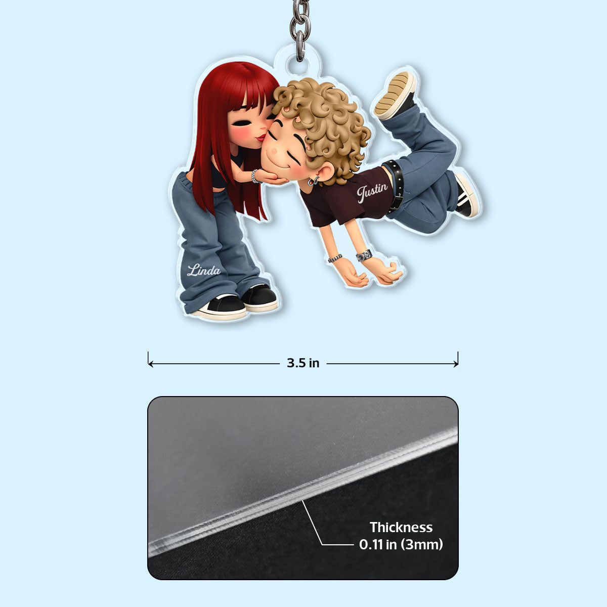 Romantic Cartoon Couple - Personalized Keychain - Gift for Couple