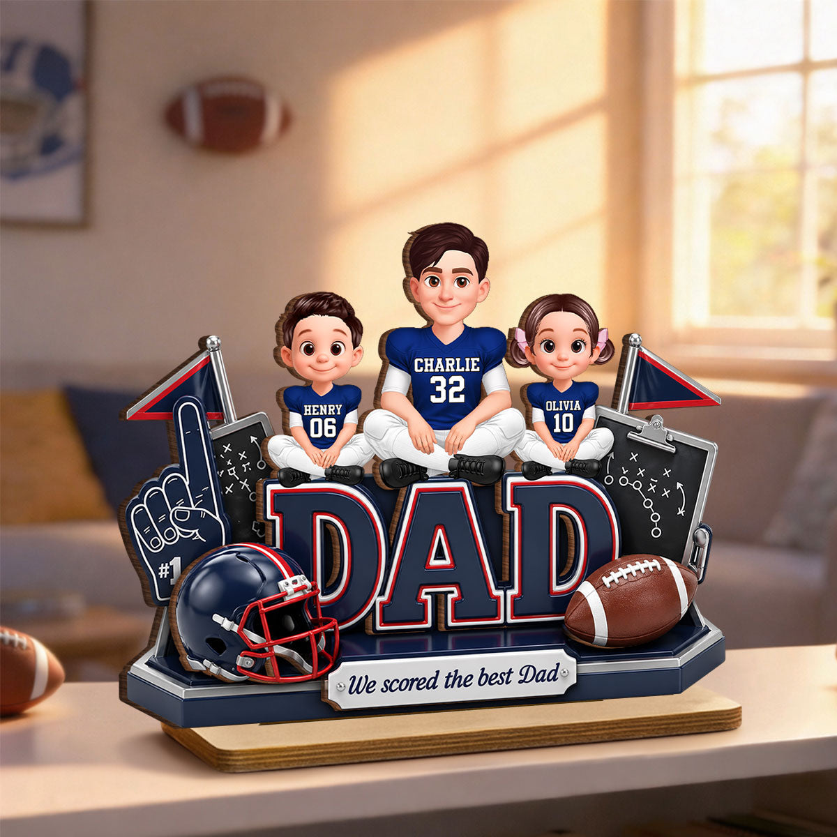 American Football We Scored The Best Dad - Personalized 2-Layered Wooden Plaque - Heartfelt Gift For Football Dad, Gift For Husband