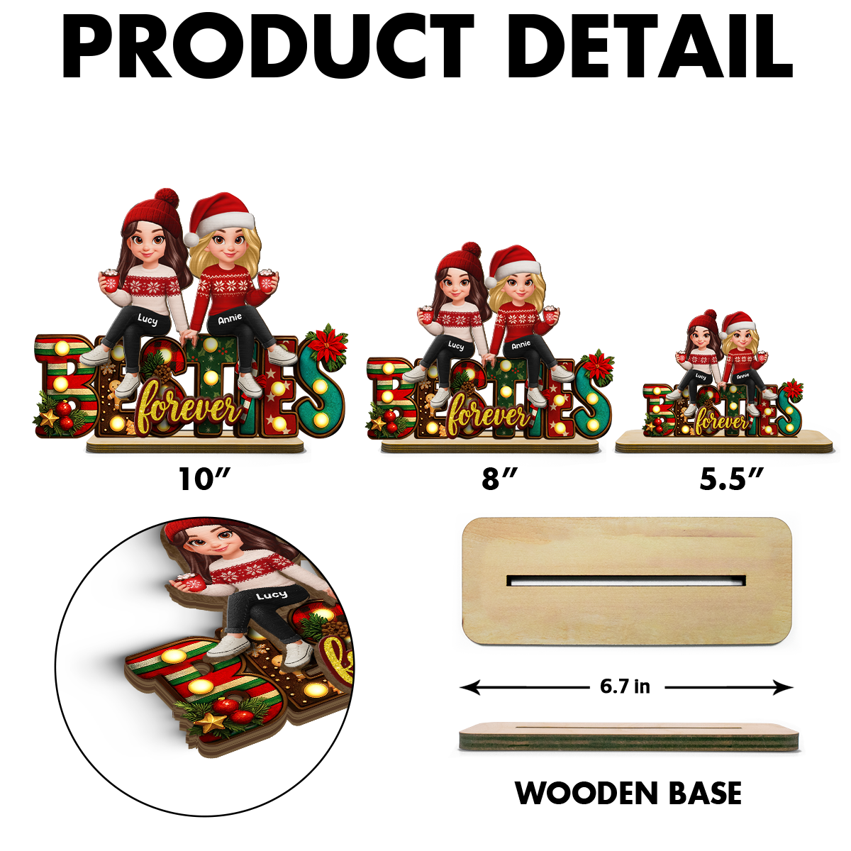 Festive Christmas Besties Together Christmas - Personalized 2-Layered Wooden Plaque