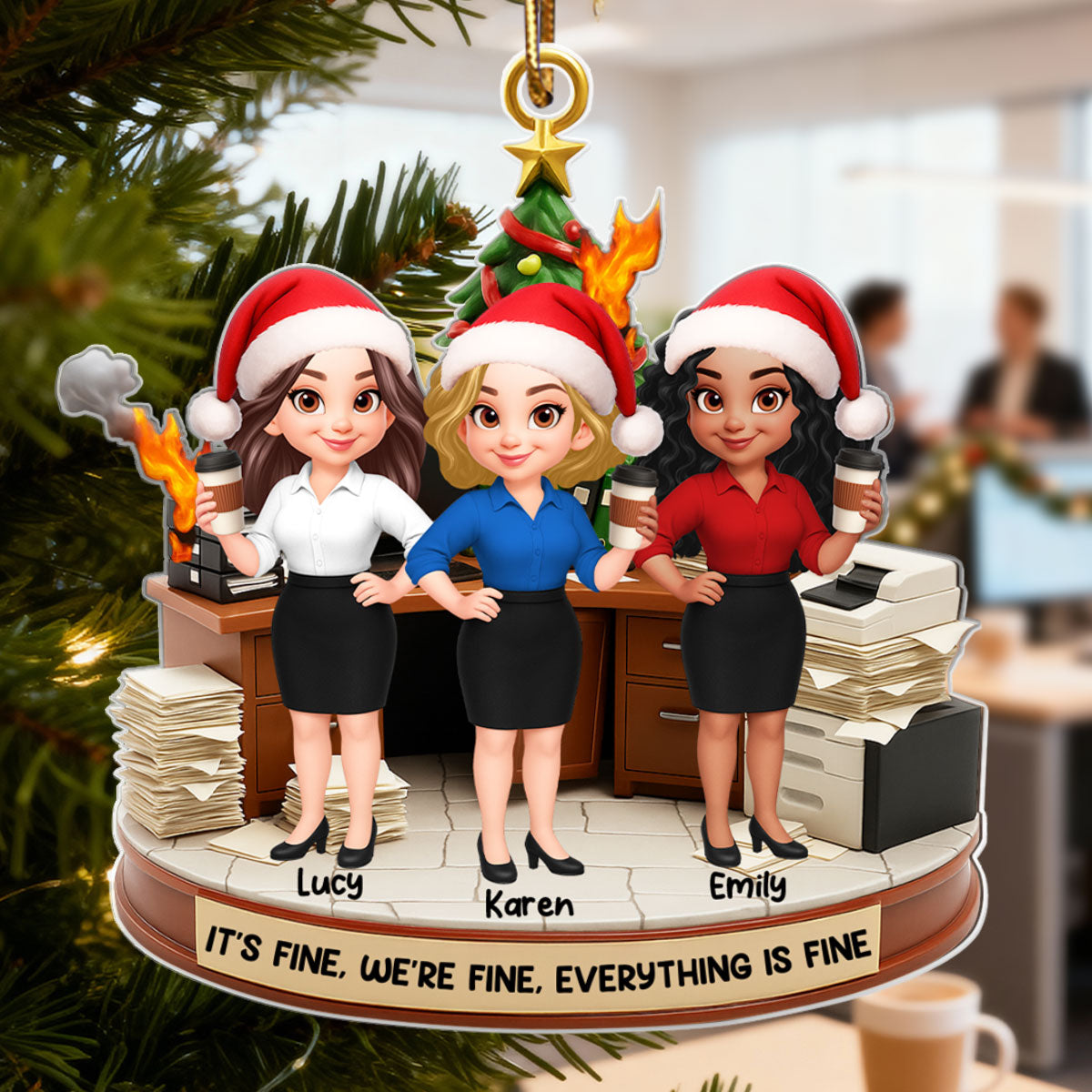 Office Chaos Coworkers - Personalized Acrylic Ornament - Christmas Gift for Coworkers, White Elephant, Secret Santa Gift