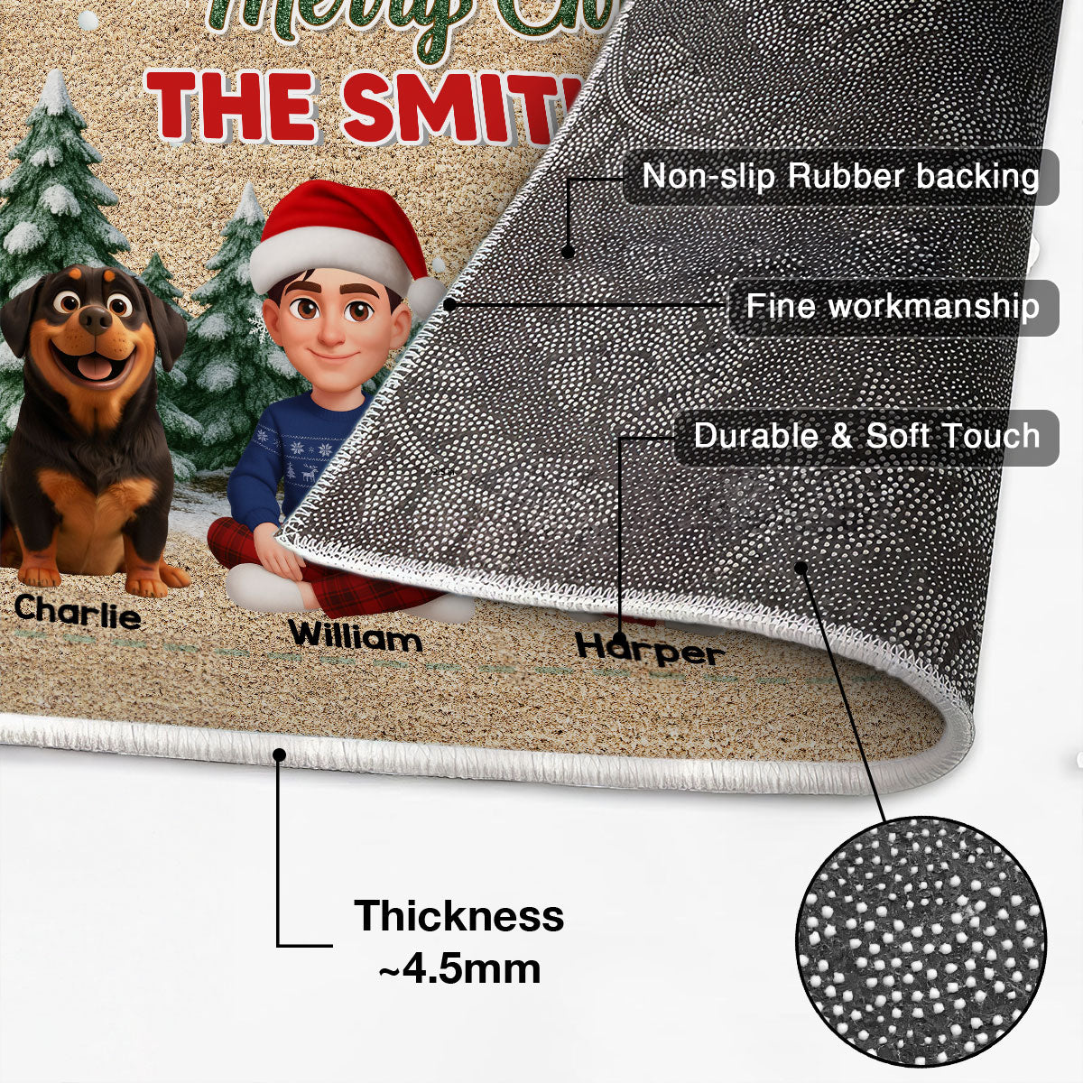 3D Effect Snowy Christmas Tree Beautiful Family Together Christmas - Personalized Doormat