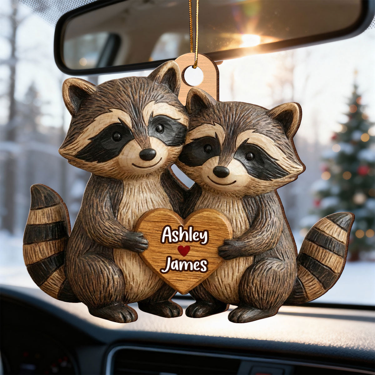 3D Effect Animal Couple Heart - Personalized Wooden Ornament - Gift For Him, Gift For Her