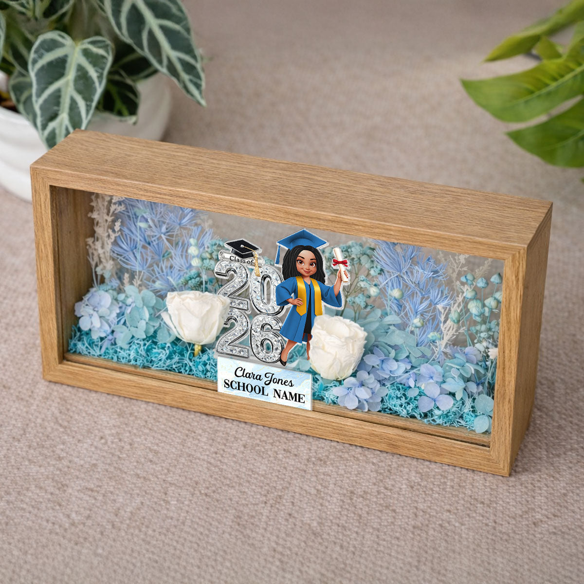 Class Of 2026 2027 Senior - Personalized DIY Flower Shadow Box LED Night Light - Graduation Gift For Graduates, Daughter