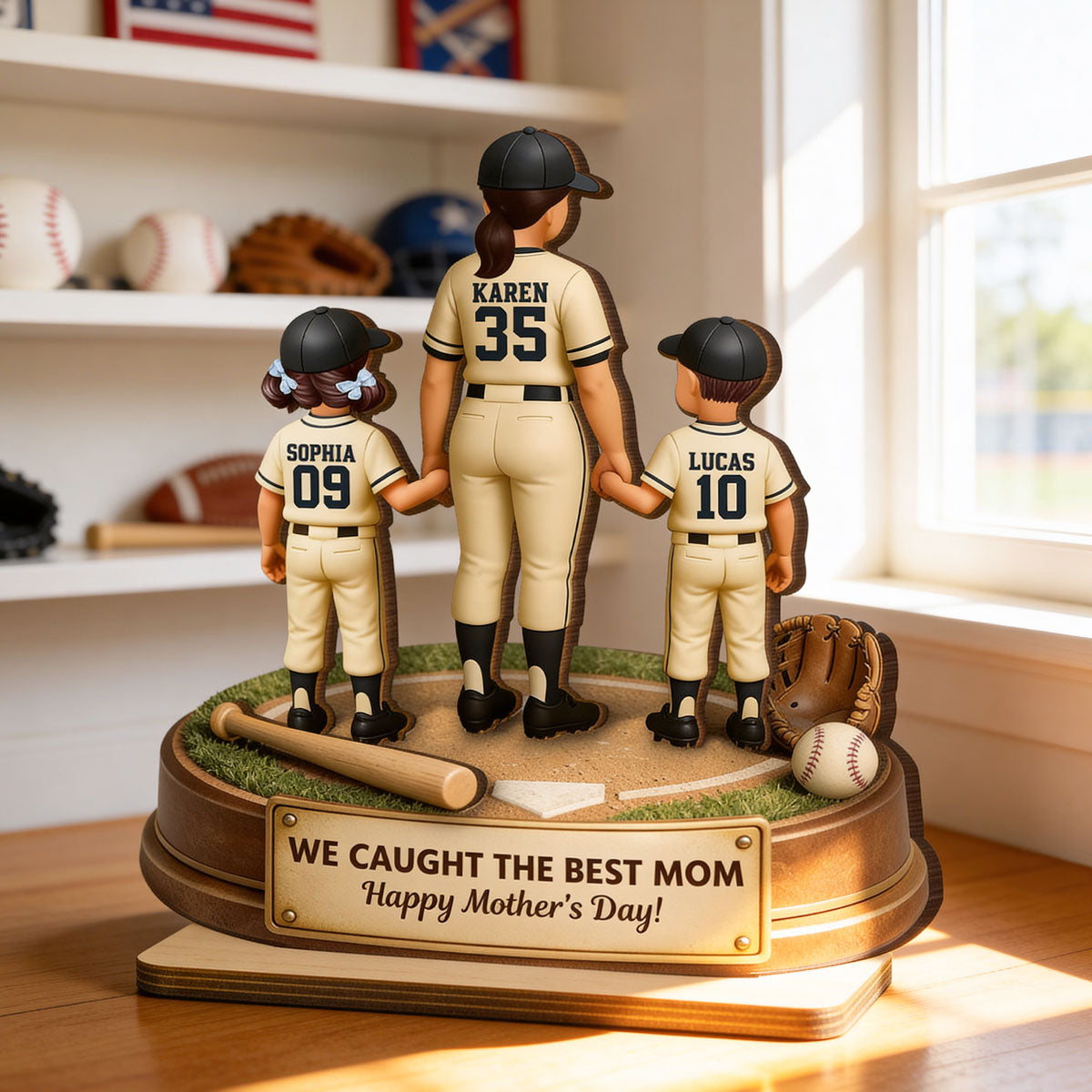 I Hit a Home Run Scoring You as My Mom - Personalized 2-Layered Wooden Plaque - Heartfelt Mother's Day Gift for Mom, Wiffe