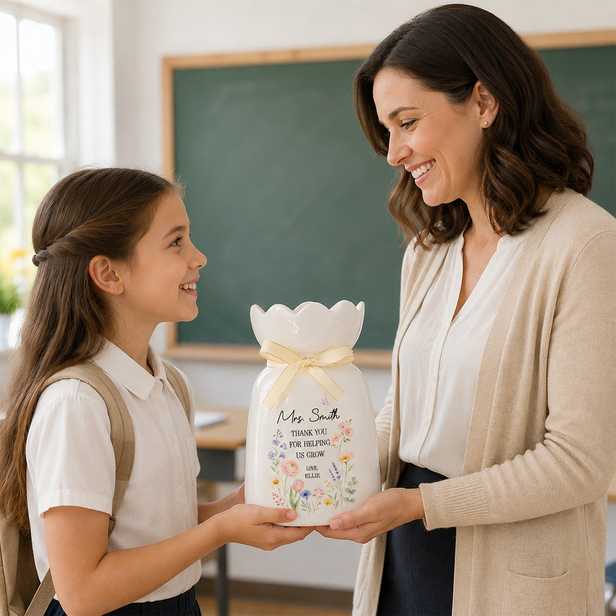 Thank You For Helping Us Grow - Personalized Ceramic Flower Vase - Teacher Appreciation Gift