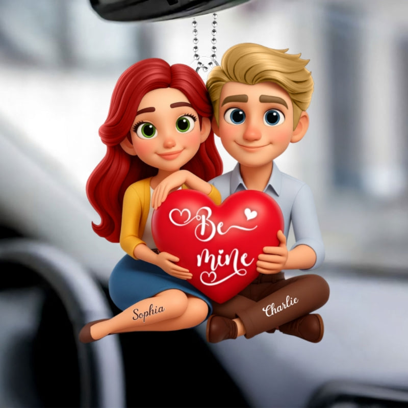 Eternal Love Cartoon Couple Sitting - Personalized Acrylic Ornament - Sentimental Gift for him, for her
