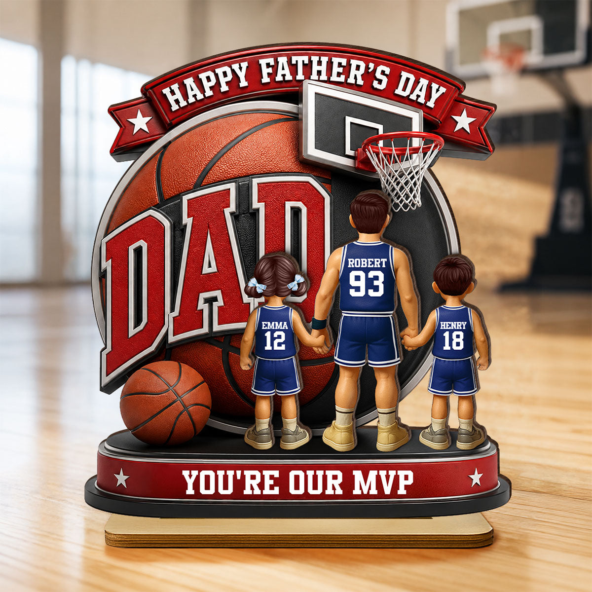Basketball Dad You're Our MVP - Personalized 2-Layered Wooden Plaque - Heartfelt Gift For Dad, Husband