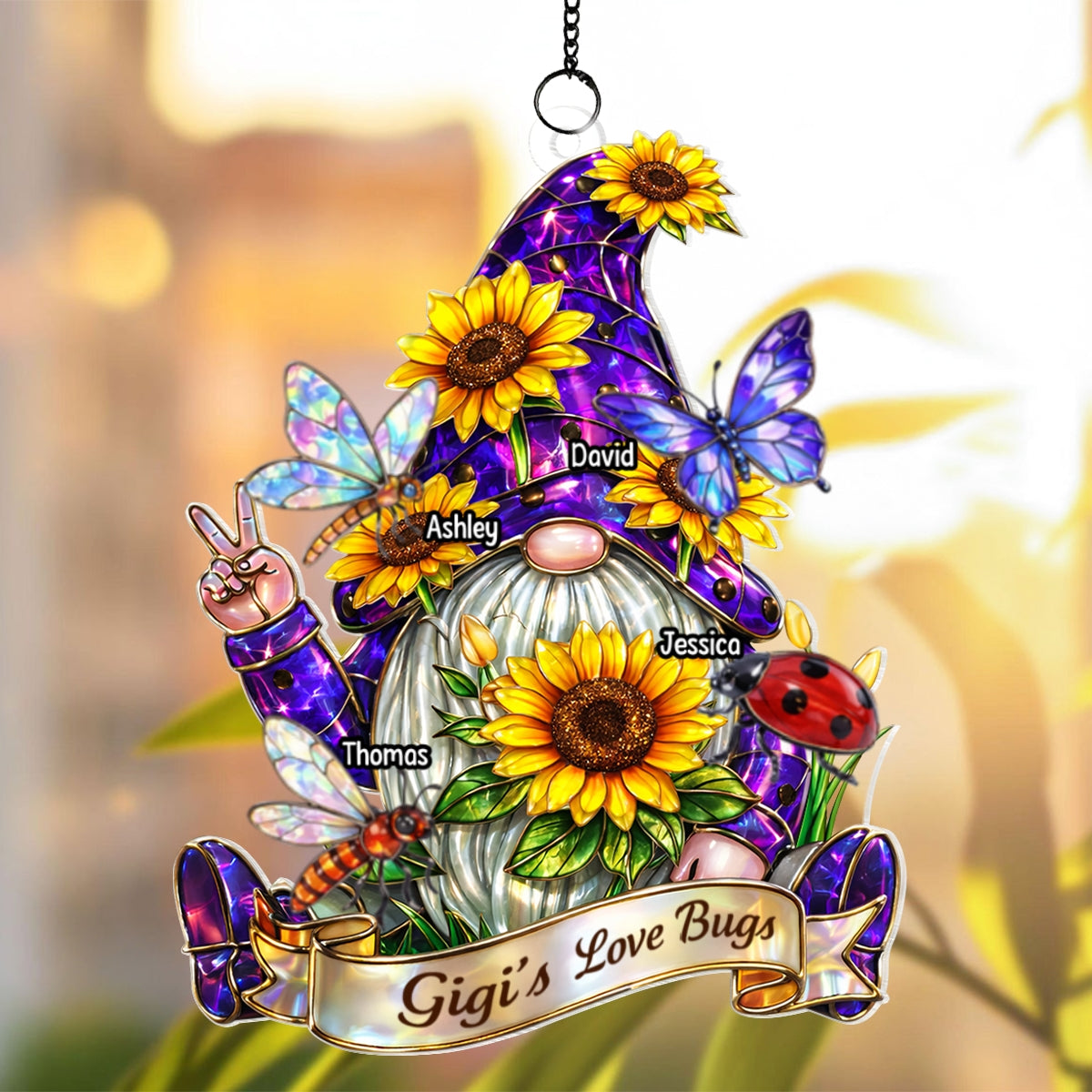 Grandma Love's Bugs Gnome - Personalized Suncatcher Ornament - Heartfelt Mother's Day Gift for Grandma